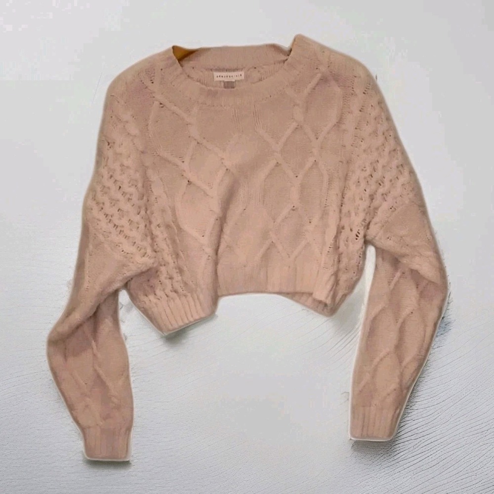 Aeropostale Womens L Chunky Cable Knit Sweater Pink Cropped Slouchy Preppy